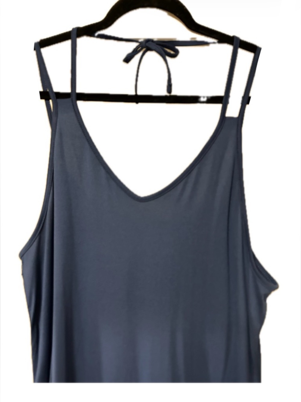 Women's L Blue Solid V-Neck Strappy Sleeveless Maxi Slip Dress Polyester - Picture 6 of 10